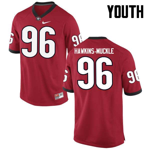 Youth Georgia Bulldogs #96 DaQuan Hawkins-Muckle College Football Jerseys-Red - Click Image to Close